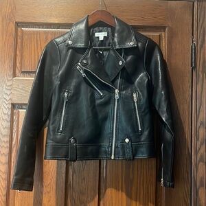 TOPSHOP women’s bomber jacket.  Size 4 petite.  Silver zippers and buttons.  New